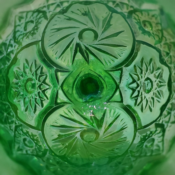 (4☘️) Vntg "Buzz Saw" Uranium 💚& Carnival Green Goblets Double Shot Degenhart - Picture 9 of 15